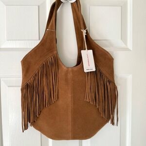Lucky Brand Suede Fringe Hobo Bag Brown Genuine Leather MSRP $228 Nyra